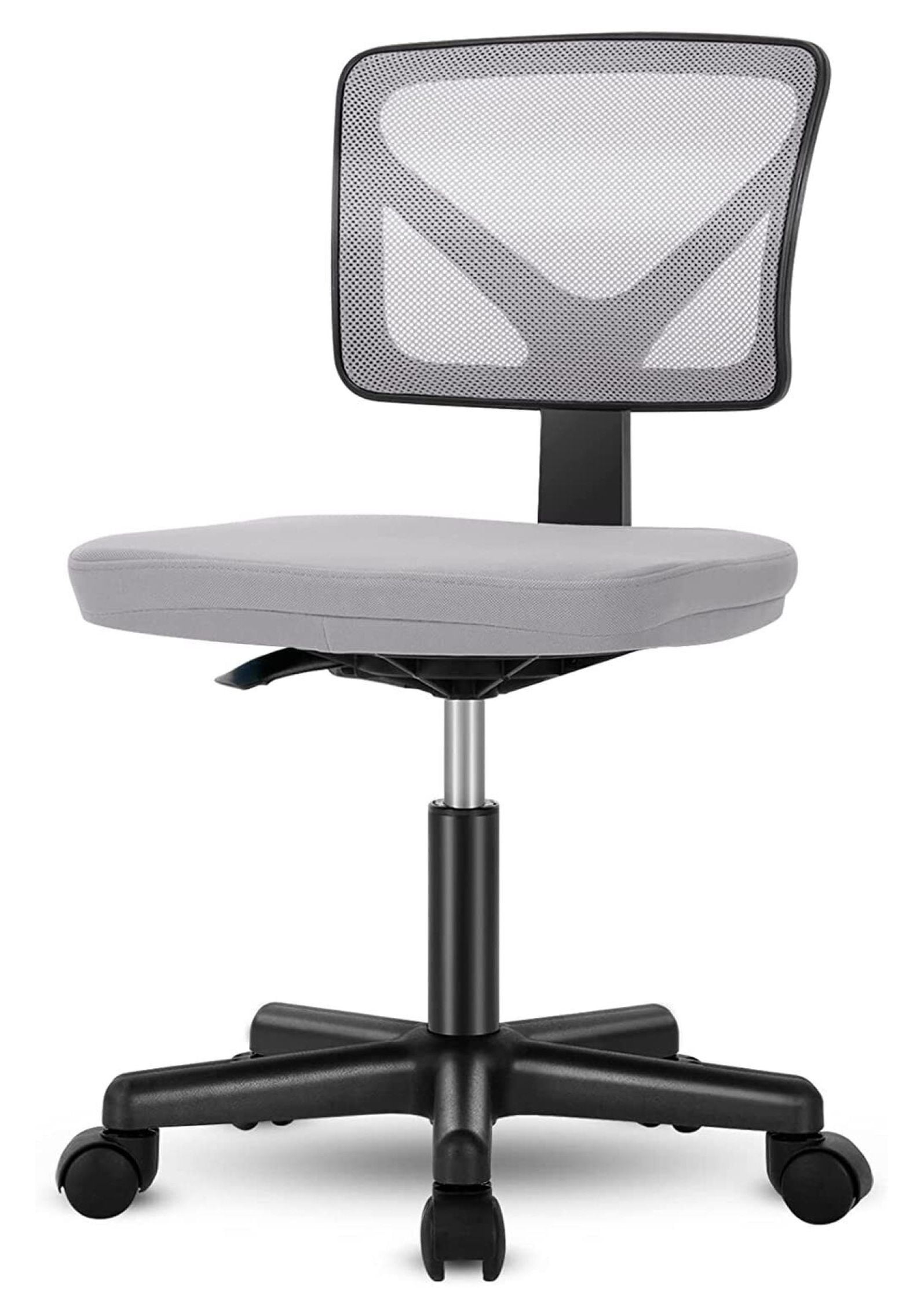 Gray Mesh Armless Swivel Task Chair with Metal Base