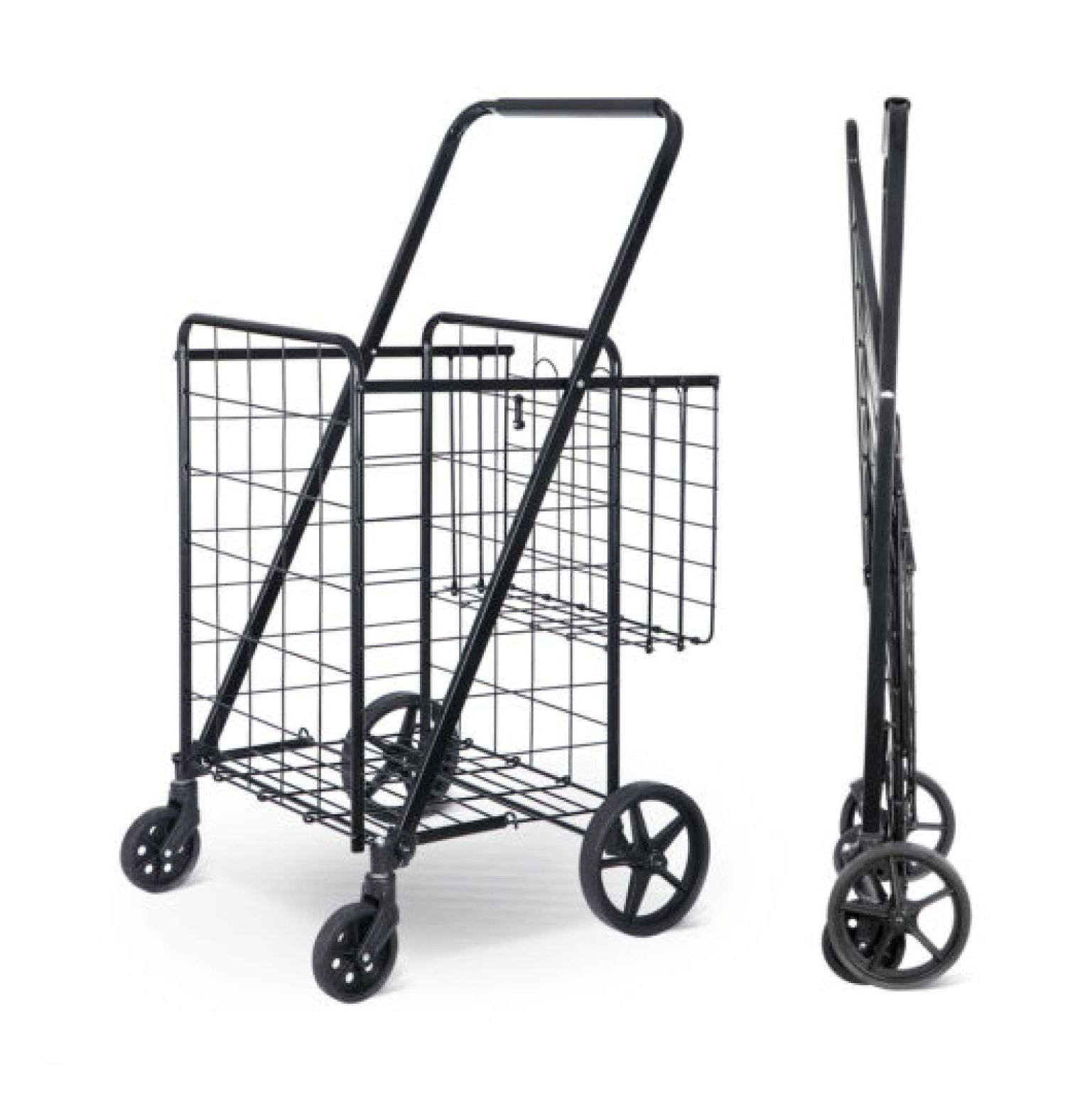 Lorelia Heavy-duy Metal Shopping Cart Foldable Swivel Cart Easy to Move ...