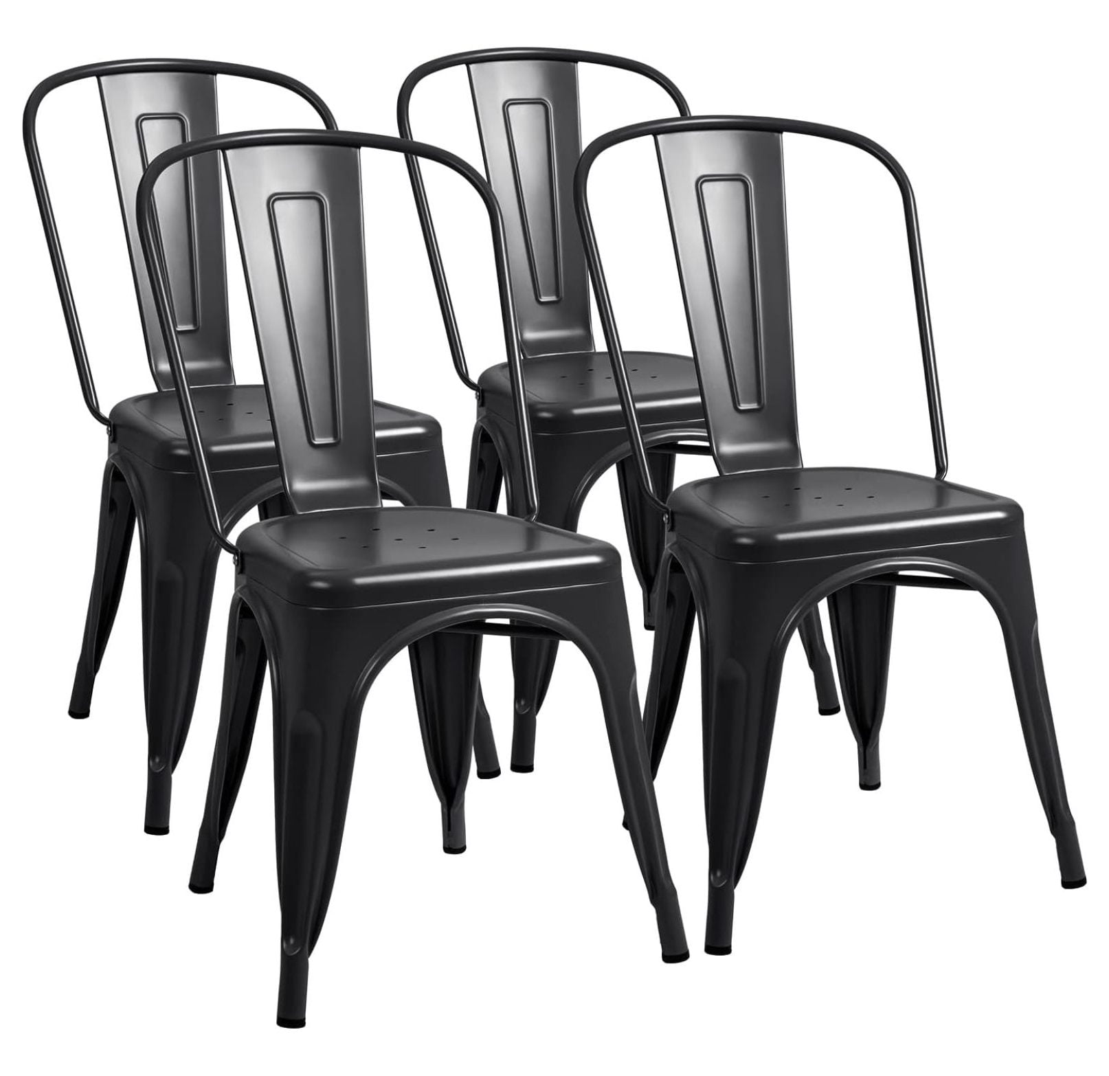 Gunmetal Black Stackable Metal Dining Side Chairs Set of 4