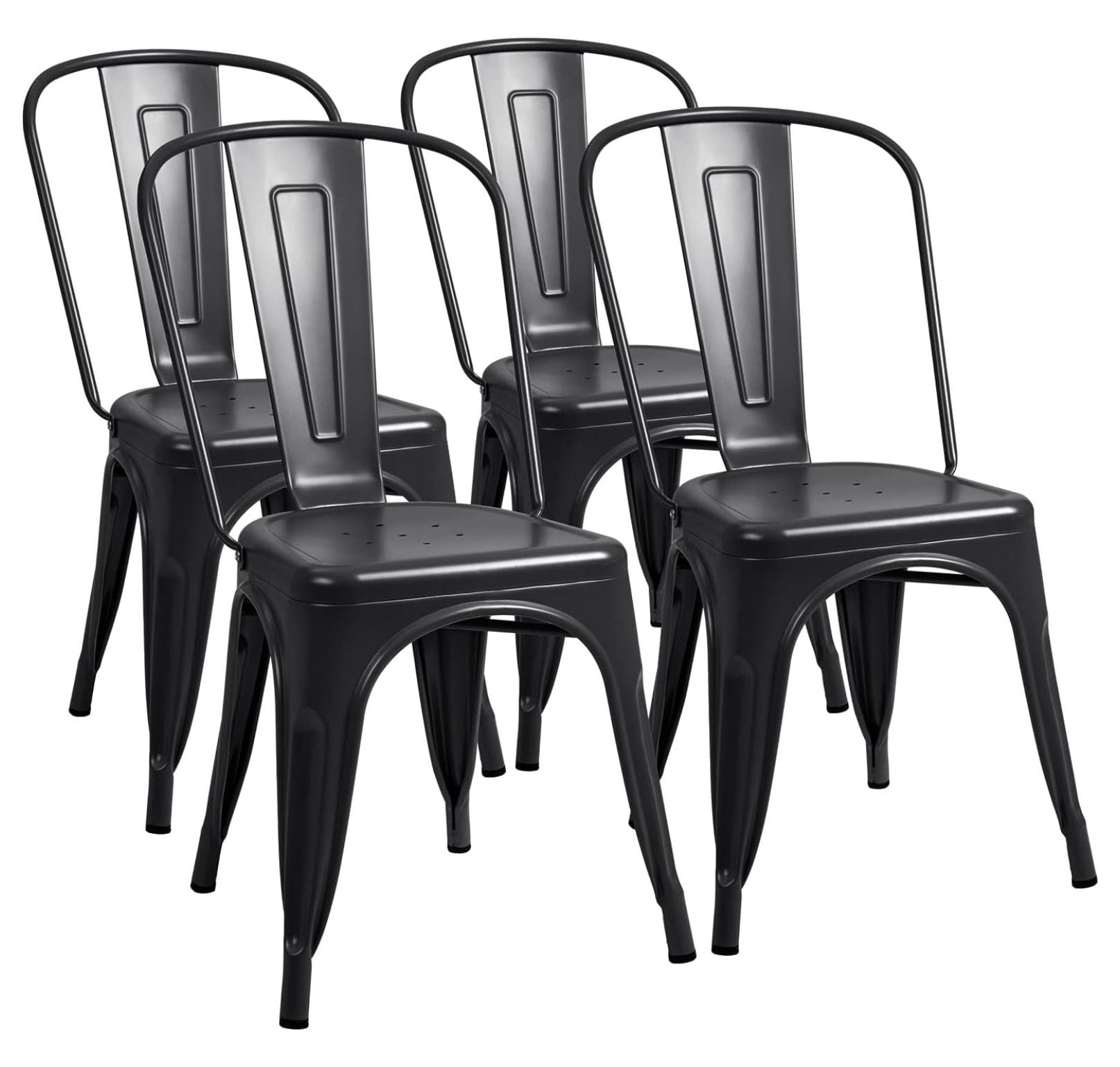 Gunmetal Black Stackable Metal Dining Side Chairs Set of 4