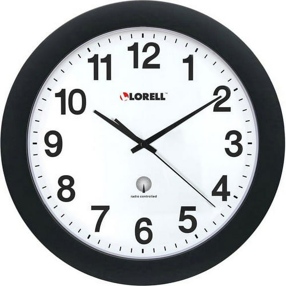Lorell 12" Round Radio Controlled Wall Clock - Analog - Quartz - White Main Dial - Black/Plastic Case | Bundle of 10 Each