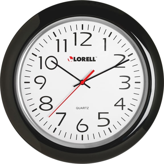 Lorell 13-1/4" Round Quartz Wall Clock - Analog - Quartz - White Main Dial - Black/Plastic Case | Bundle of 2 Each