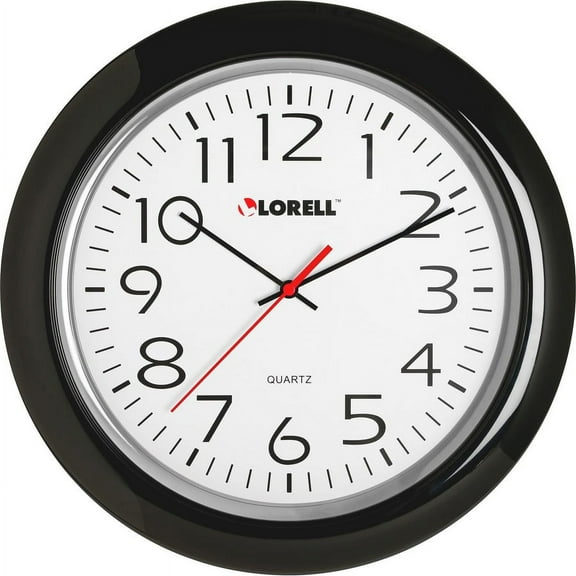 Lorell 13-1/4" Round Quartz Wall Clock - Analog - Quartz - White Main Dial - Black/Plastic Case | Bundle of 5 Each