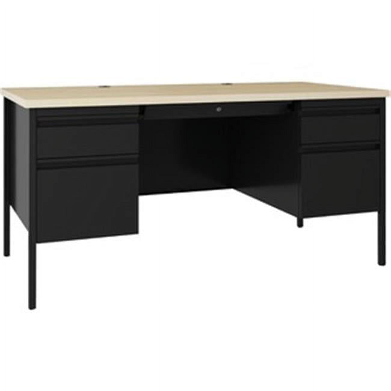 Black Steel Executive Desk with Maple Laminate Top and Filing Cabinets