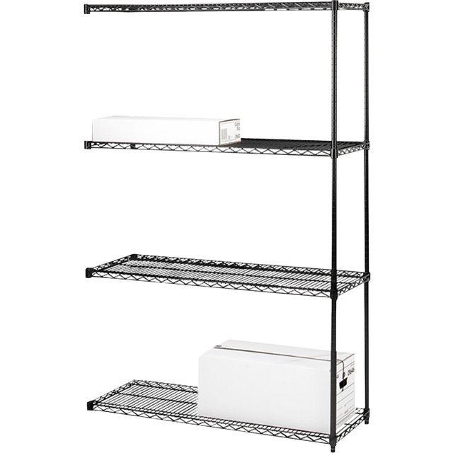 Lorell 4Tier Industrial Wire Shelving AddOnUnit, Black