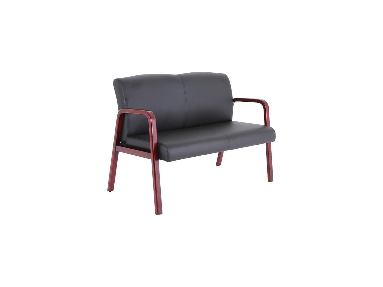 Mahogany Frame Black Bonded Leather Love Seat