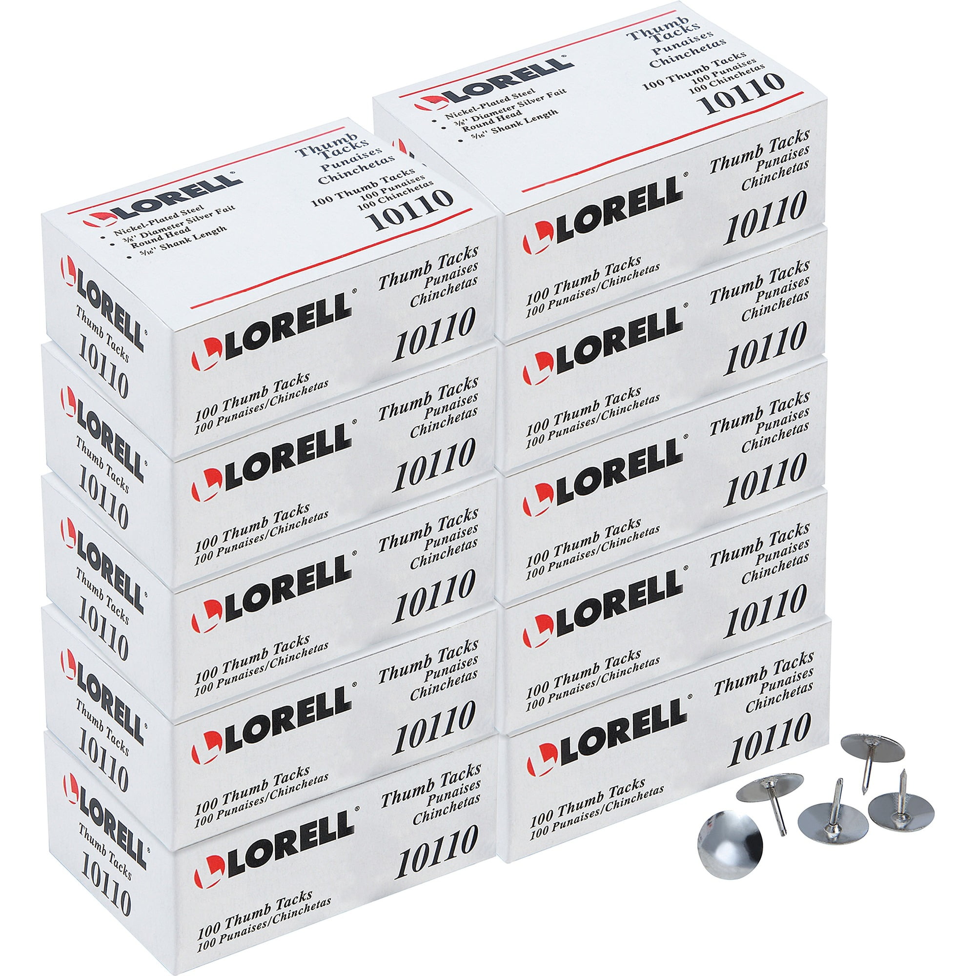 Lorell 5/16" Steel Thumb Tacks - 0.31" Shank - 0.38" Head - For Schedule, Wall - 1000 / Box - Silver - Nickel Plated