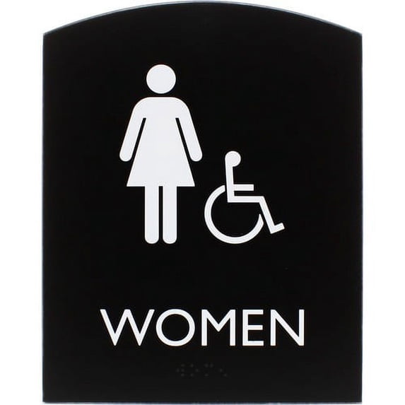 Lorell LLR02675 6.8 x 8.5 in. Arched Women Handicap Restroom Sign - Rectangular Shape - Plastic - Black