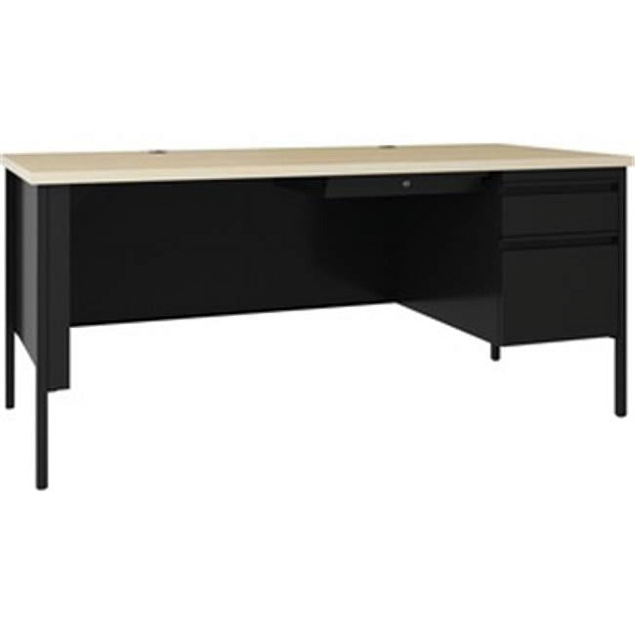 Professional Black Steel Pedestal Desk with Maple Laminate, 66"