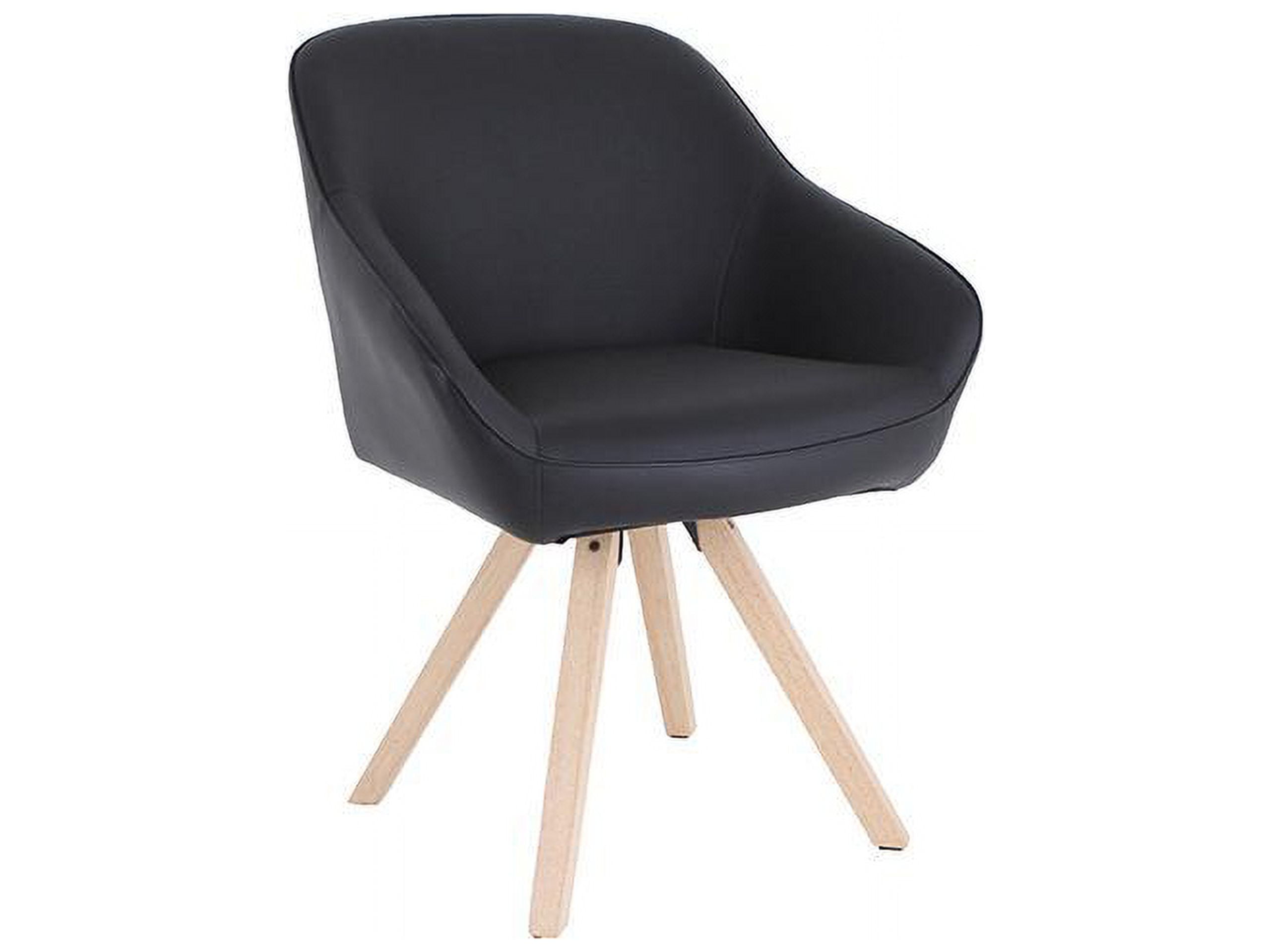 Black Vinyl Guest Chair with Natural Wood Legs
