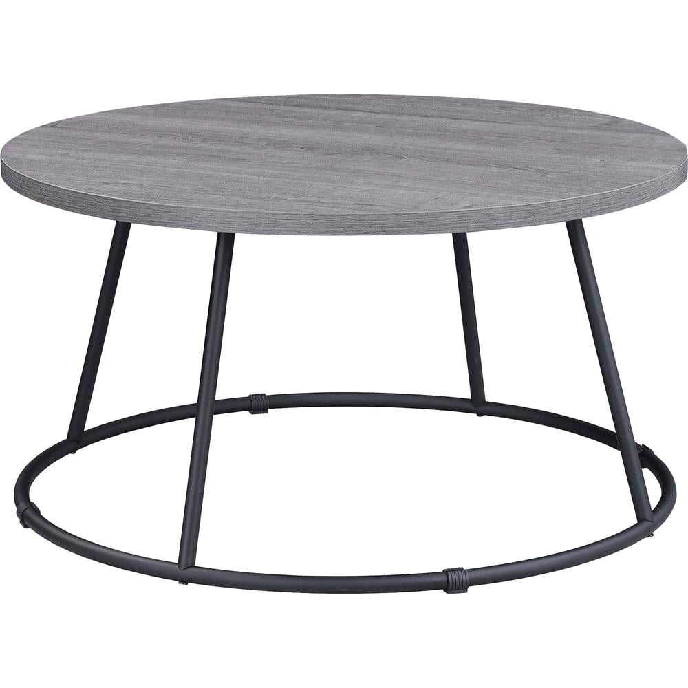 Weathered Charcoal 31.5'' Round Industrial Wood & Metal Coffee Table