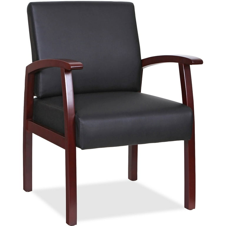 Lorell Thickly Padded Guest Chair - Mahogany Frame - Four-legged Base - Charcoal - 1 Each