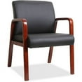 thumbnail image 1 of Lorell Black Leather Wood Frame Guest Reception Waiting Room Chair, 1 of 4