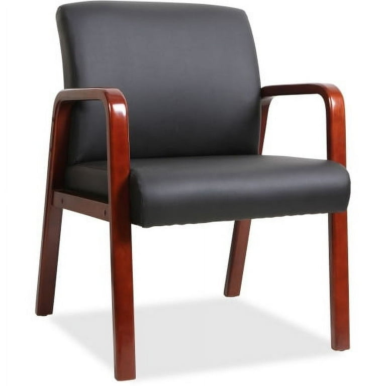 Lorell Upholstered Guest Chair - Black Bonded Leather Seat - Black Bonded Leather Back - Mahogany Solid Wood Frame - Four-legged Base - Armrest - 1 Each Lorell Upholstered Guest Chair - Black Bonded Leather Seat - Black Bonded Leather Back - Mahogany Solid Wood Frame - Four-legged Base - Armrest - 1 Each