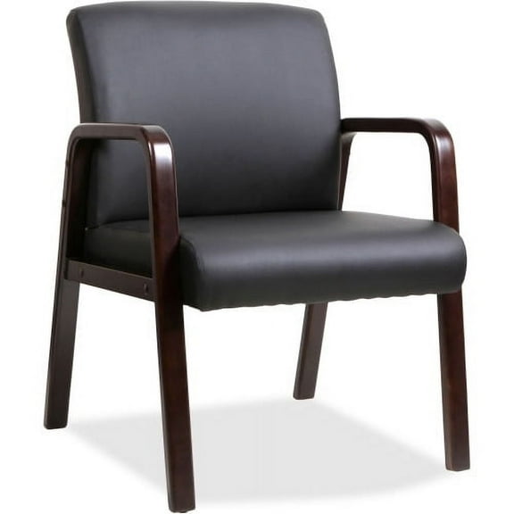 Lorell Black Leather Wood Frame Guest Reception Waiting Room Chair