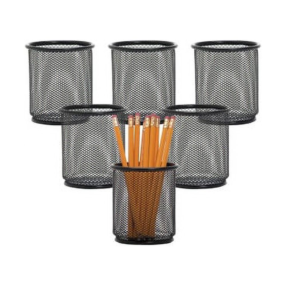 Lorell Black Mesh/Wire Pencil Cup Holder 3.5" x 3.9" x Steel 6