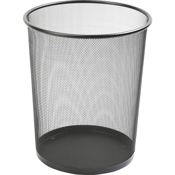 Lorell Black Steel Mesh Round Waste Bin - 4.70 gal Capacity - Round - 14.3" Height x 12" Diameter - Steel - Black - 1 Each | Bundle of 5 Each, Wastebaskets