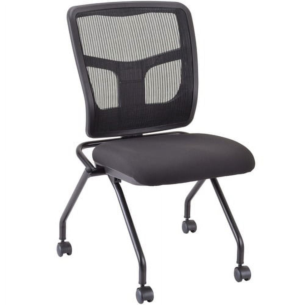 Lorell Training Room Guest Chairs - Black Fabric Seat - Mesh Back - Metal Frame - Rectangular Base - Black - 2 / Carton