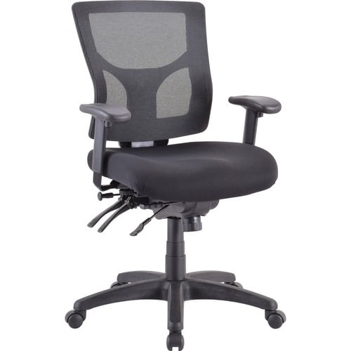 Lorell Mesh Mid-Back Task Chair - Black Leather Seat - 5-star Base - Black - 1 Each