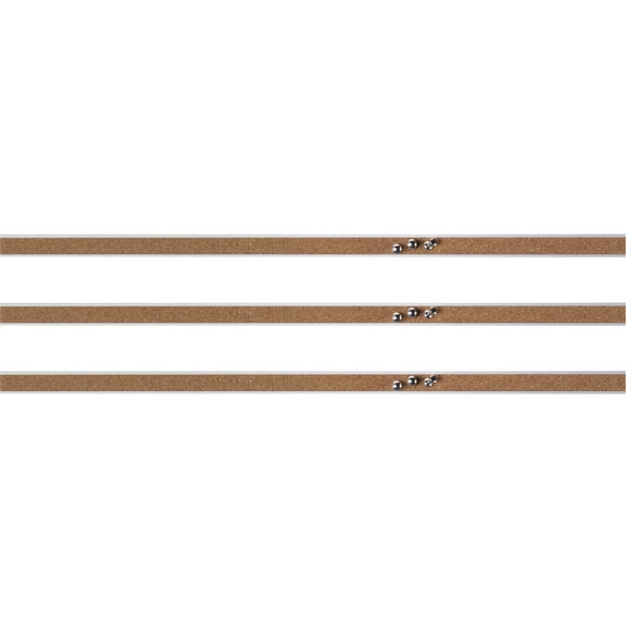 Lorell Cork Strip Bulletin Bar - 18" Width - Cork Surface - Self-healing, Fade Resistant, Self-sealing - Anodized Aluminum Frame - 3 / Bundle