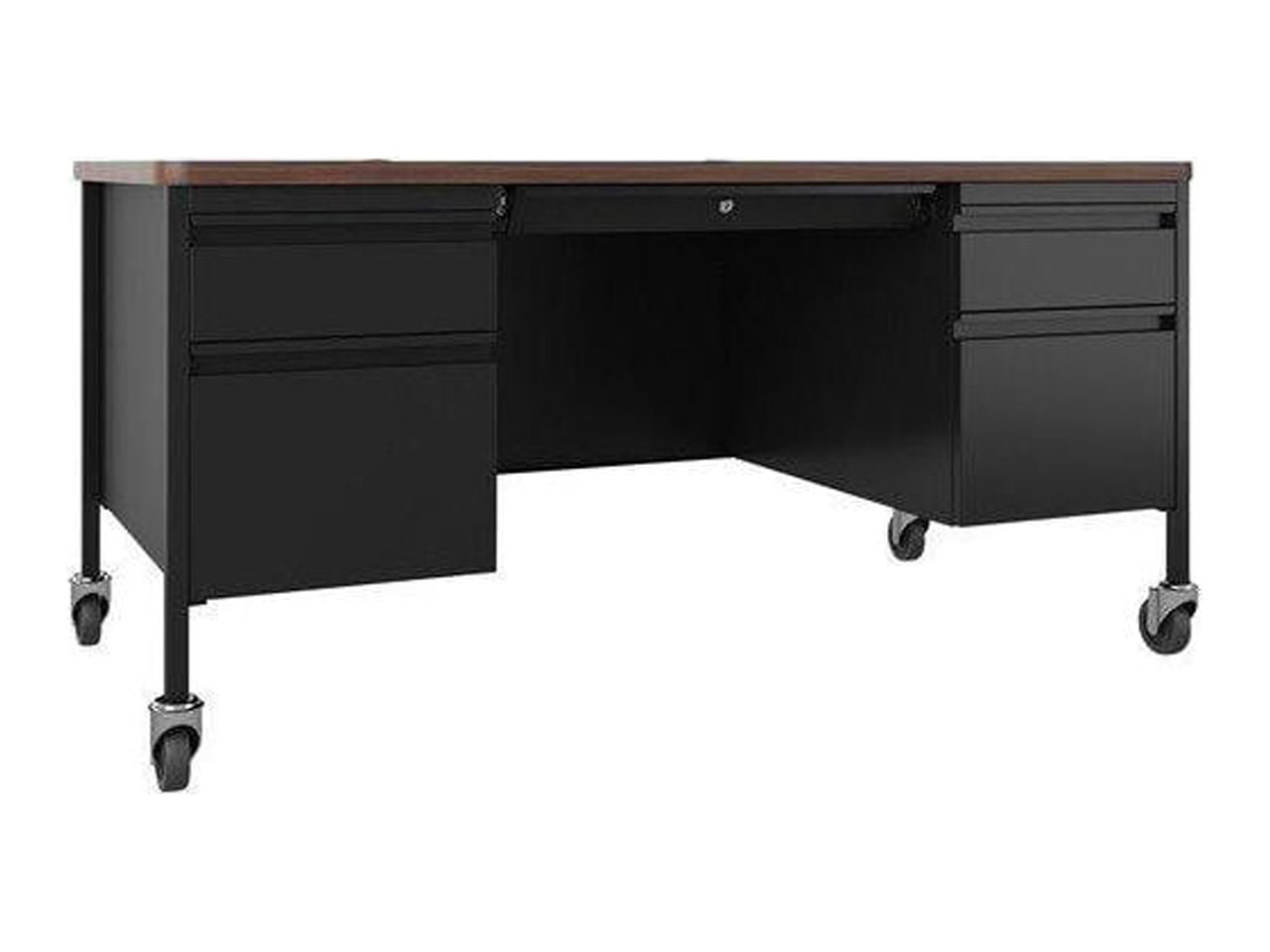 Black Walnut Steel Teacher's Desk with Drawers