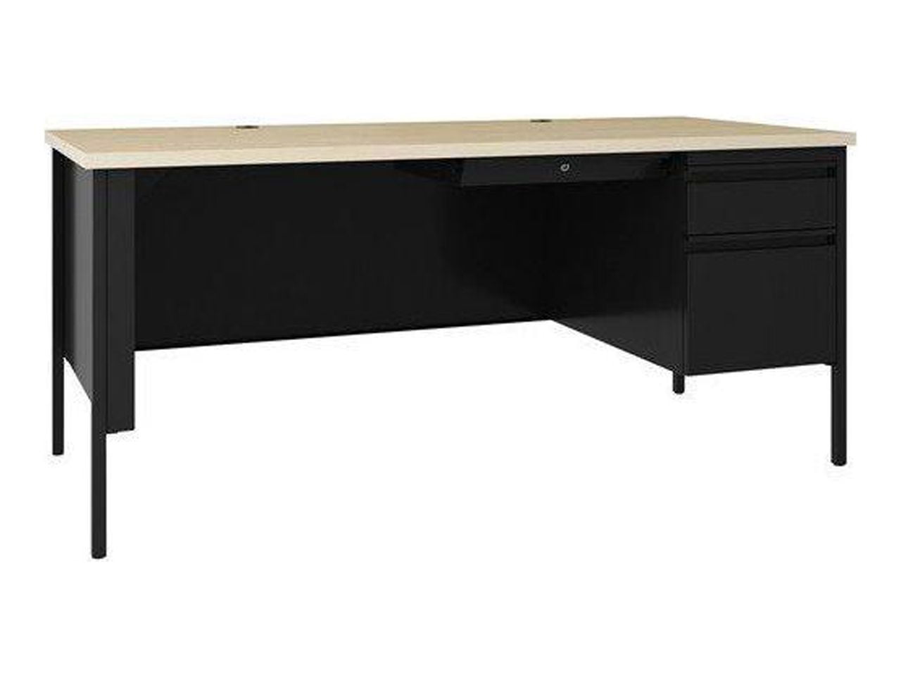 Professional Black Steel Pedestal Desk with Maple Laminate, 66"