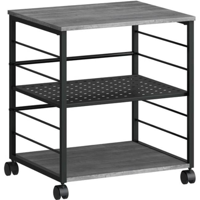 Black and Charcoal Metal Mobile Machine Stand with Shelves