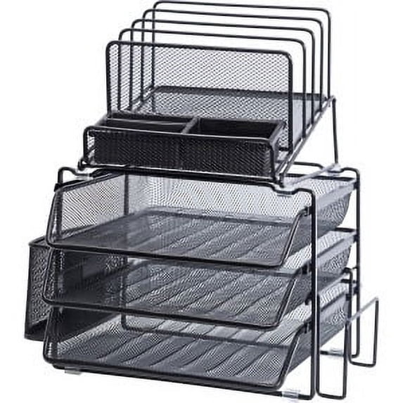 Lorell, Divided 4-tier Desktop Organizer, 1 Each, Black