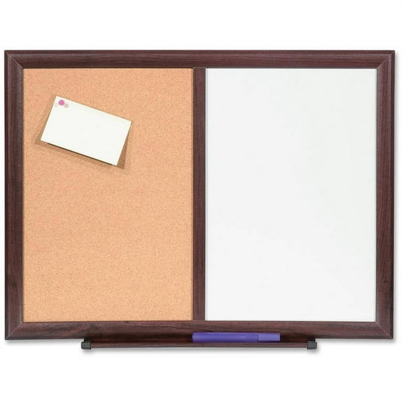 Lorell Dry Erase Bulletin Combo Board, 24" x 18", Mahogany Frame