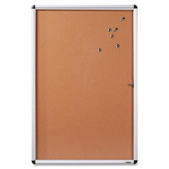 Lorell Enclosed Cork Bulletin Boards 36" Height x 24" Width - Natural Cork Surface - Lock, Resilient, Durable, Self-healing - Aluminum Frame - 1 Each