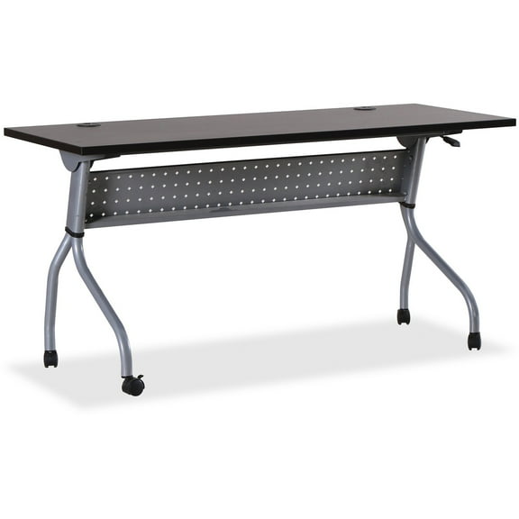 Lorell Espresso/Silver Training Table Rectangle Top - Four Leg Base - 4 Legs - 60" Table Top Width x 23.50" Table Top Depth - 29.50" Height x 59" Width x 23.63" Depth - Assembly Required - Espresso, S