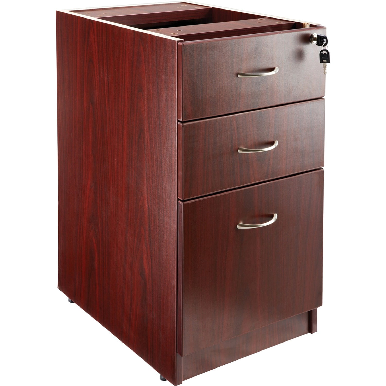 Mahogany Laminate 3-Drawer Legal Size Pedestal File Cabinet