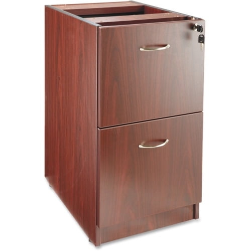 Lorell Essentials Hanging Fixed Pedestal, 2 Drawer 15.5" x 21.9" x 28.3" , Material: Polyvinyl Chloride (PVC) Edge, Metal Pull, Finish: Laminate, Mahogany, Silver Pull