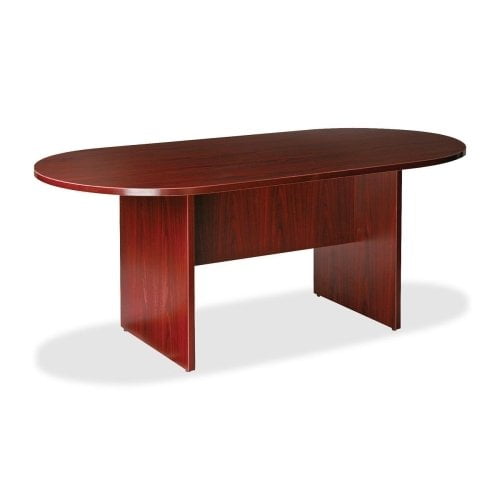 Lorell Essentials Oval Conference Table Laminated Oval Top - Slab Base - 36" Table Top Length x 72" Table Top Width x 1.25" Table Top Thickness - 29.50" Height - Assembly Required - Mahogany