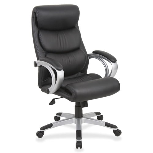 Lorell Low-back Executive Office Chair - Black Leather Seat - 5-star Base - Black - 1 Each Lorell Low-back Executive Office Chair - Black Leather Seat - 5-star Base - Black - 1 Each