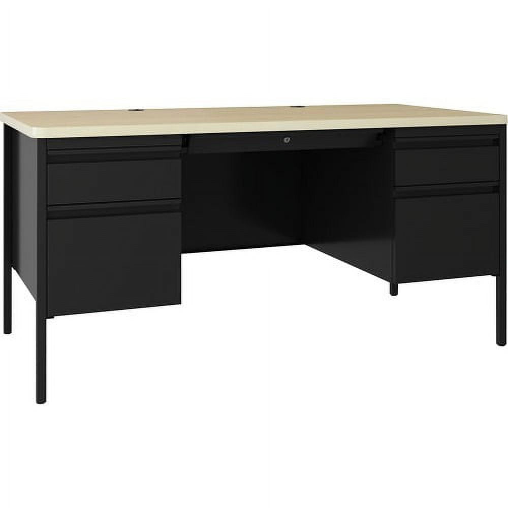 Black Steel Executive Desk with Maple Laminate Top and Drawers