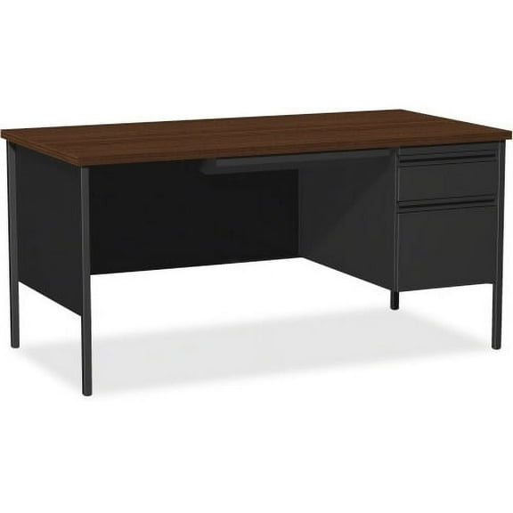 DESK SINGLE PEDESTAL RIGHT SIDE 66X30X29-1/2 - BLACK PAINT WALNUT FINISH