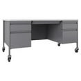 thumbnail image 1 of Lorell Fortress White/Platinum Steel Teachers Desk 60" x 30" x 29.5" - Box Drawer(s), File Drawer(s) - Double Pedestal - T-mold Edge - Material: Steel Frame - Finish: Platinum Frame, White Laminate Su, 1 of 2