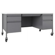 Lorell Fortress White/Platinum Steel Teachers Desk 60" x 30" x 29.5" - Box Drawers, File Drawers - Double Pedestal - T-mold Edge - Material Steel Frame - Finish Platinum Frame, White Laminate Su