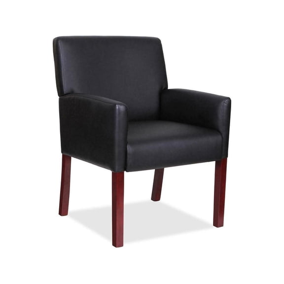 Lorell Full-sided Arms Leather Guest Chair - Black Leather Seat - Black...