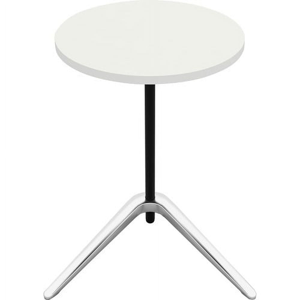 White Round Top Accent Table with Polished Aluminum Base