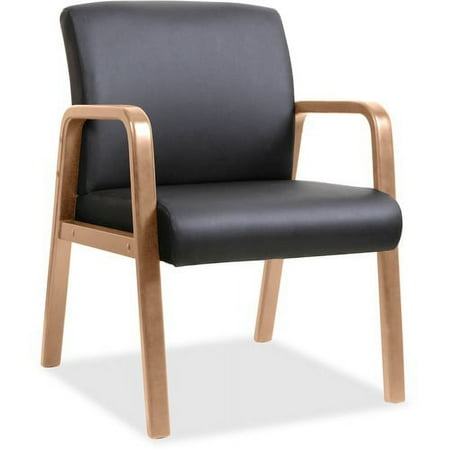 Lorell Guest Chair - Black Bonded Leather Seat - Black Bonded Leather Back - Walnut Solid Wood Frame - Four-legged Base - Armrest - 1 Each | Bundle of 10 Each