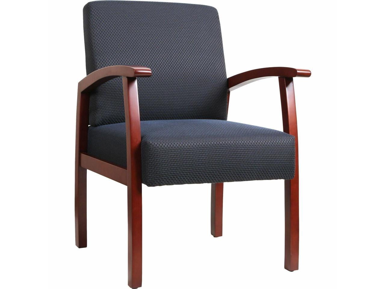 Cherry Wood and Midnight Blue Fabric Guest Chair with Fixed Arms