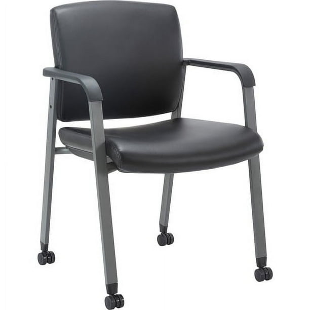 Lorell Reception Guest Chair with Arms - Black Vinyl Seat - Vinyl Back - Steel Frame - Four-legged Base - Black - 1 Each Lorell Reception Guest Chair with Arms - Black Vinyl Seat - Vinyl Back - Steel Frame - Four-legged Base - Black - 1 Each