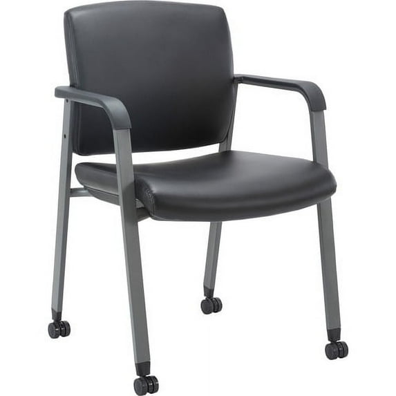 Lorell Healthcare Guest Chair with Casters - Vinyl Seat - Vinyl Back - Steel Frame - Square Base - Black - Armrest - 1 Each | Bundle of 5 Each