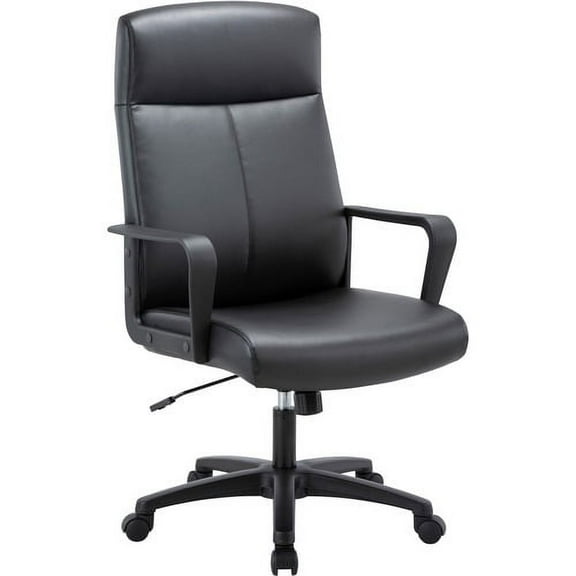 Lorell High-Back Bonded Leather Chair - Bonded Leather Seat - Bonded Leather Back - High Back - Black - Armrest - 1 Each | Bundle of 5 Each