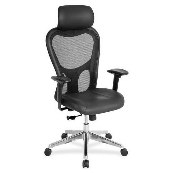 Lorell High Back Executive Chair Black Leather Seat - Aluminum Frame - 5-star Base - 24.9" Width x 23.6" Depth x 52.9" Height - 1 Each