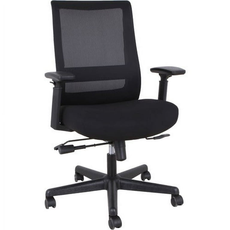 Lorell Mesh Mid-Back Task Chair - Black Leather Seat - 5-star Base - Black - 1 Each