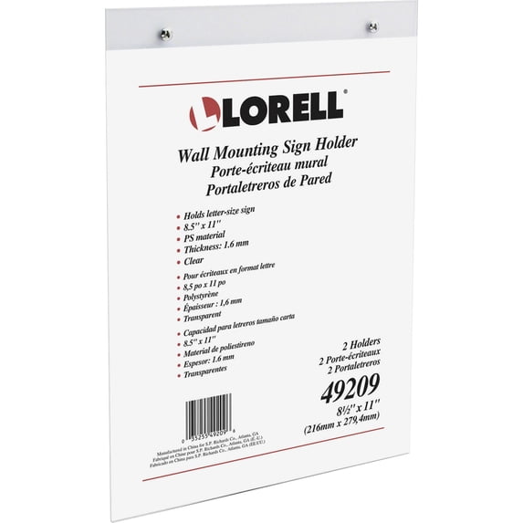 Lorell, LLR49209, Wall-Mounted Sign Holder, 1 / Pack, Clear