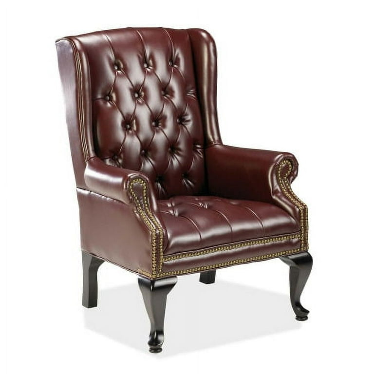 Lorell Berkeley Series Queen Anne Wing-Back Reception Chair - Burgundy Vinyl Seat - Mahogany Hardwood Frame - Four-legged Base - Oxblood - Wood - 1 Each Lorell Berkeley Series Queen Anne Wing-Back Reception Chair - Burgundy Vinyl Seat - Mahogany Hardwood Frame - Four-legged Base - Oxblood - Wood - 1 Each